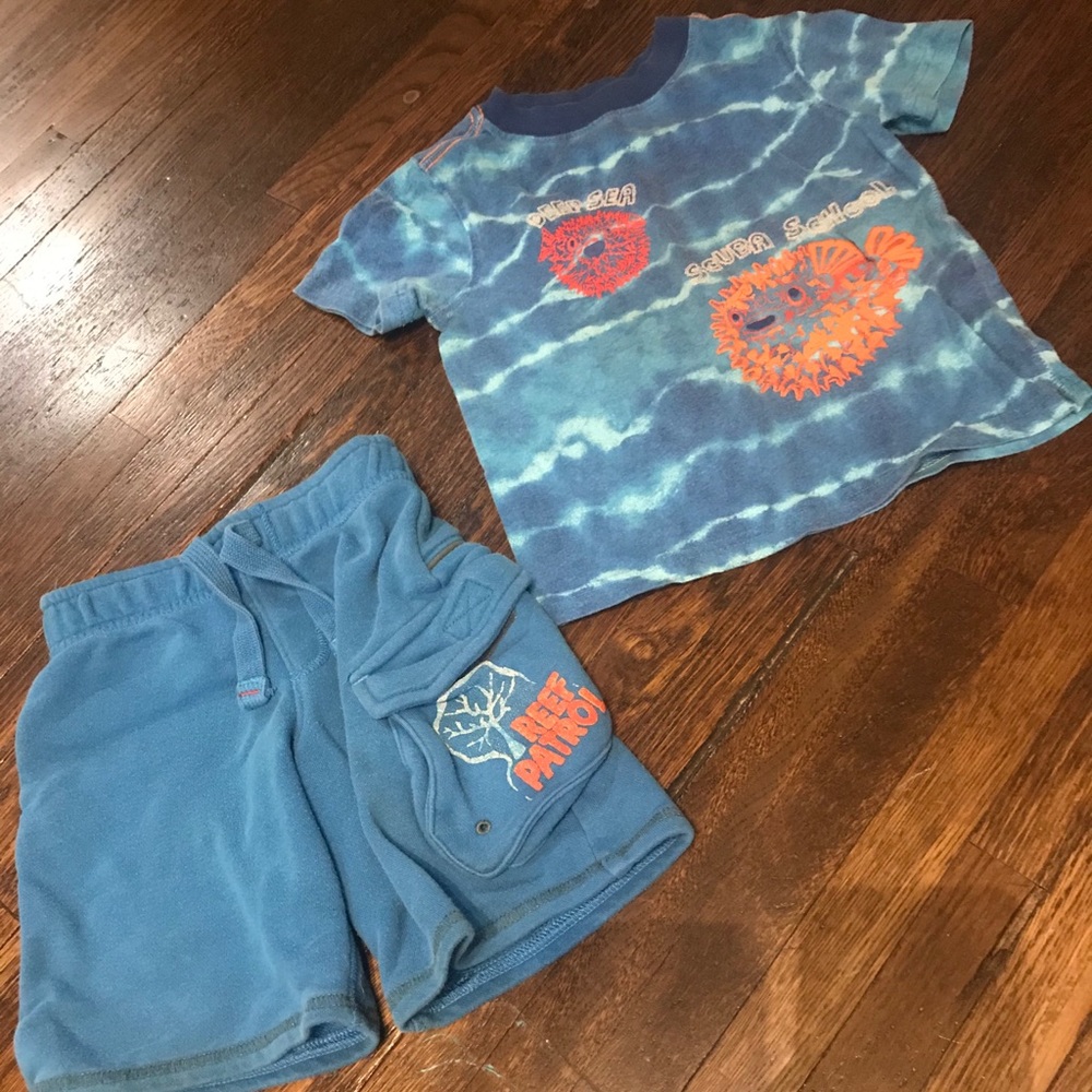 2 piece tie-dye shirt and short ocean blue set